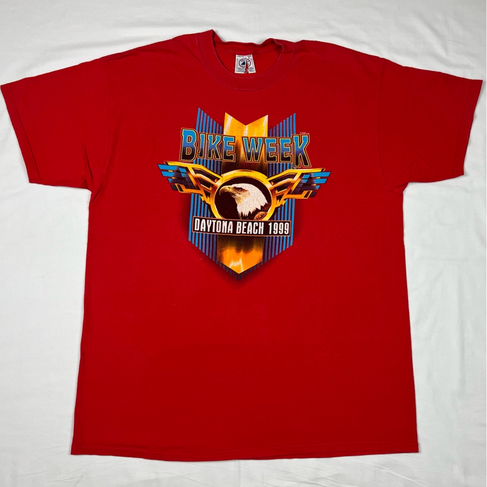 Vtg Daytona Bike Week Mens Biker T-Shirt XL 90s Red Double Sided Motorcycle A2